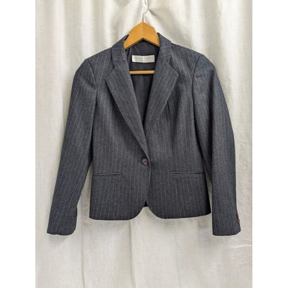 Nanci Jennifer Canada women's 5 wool blend suit jacket, gray white pin stripe